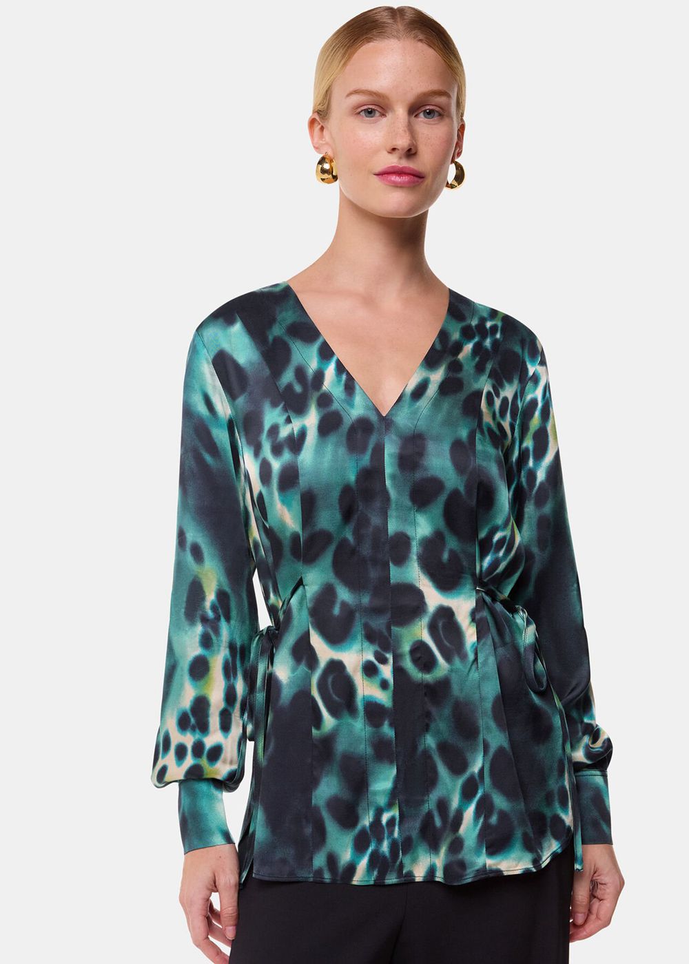 Whistles Misty Leopard V Neck Blouse Green / Multicolor | US-01543YSRI