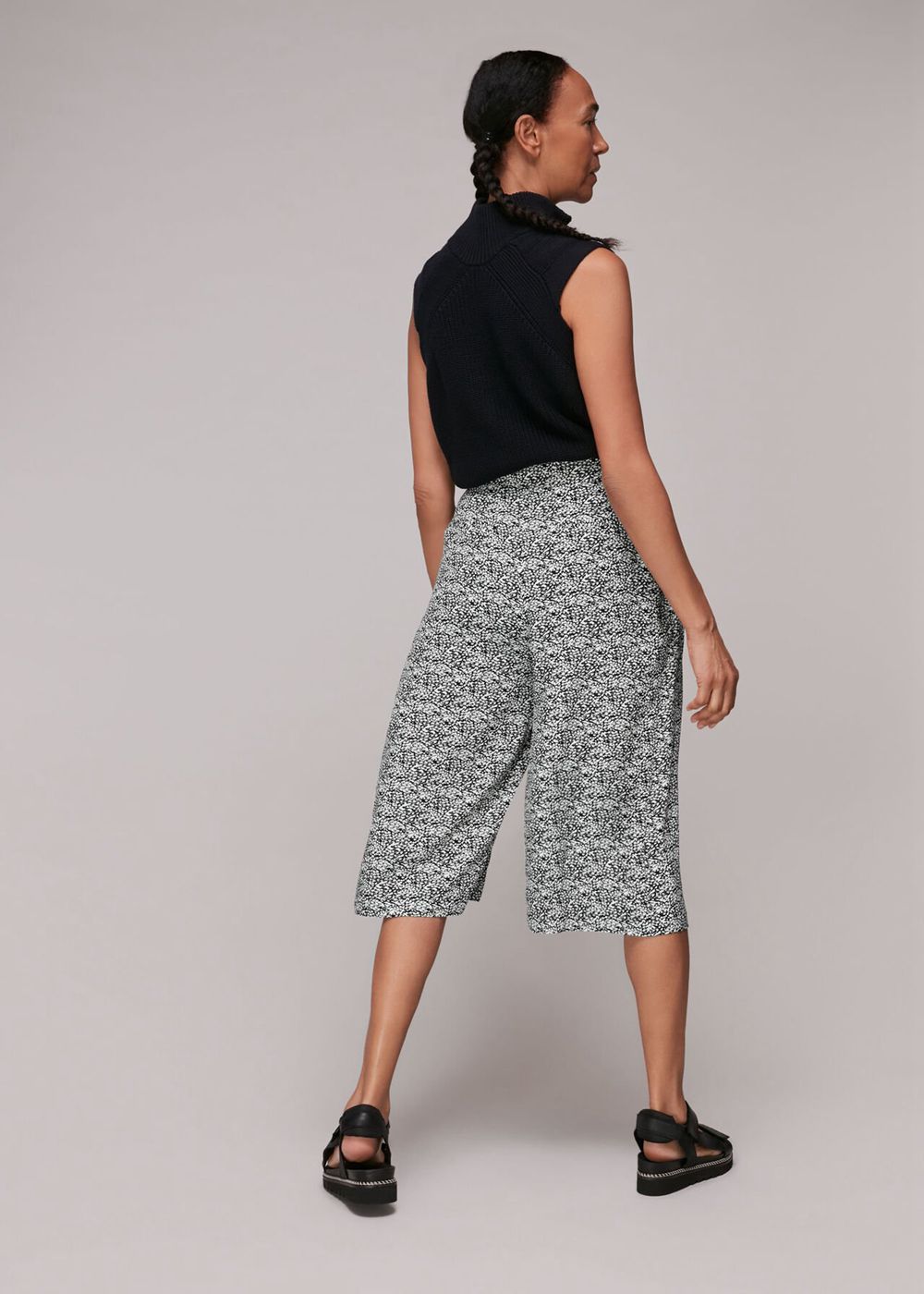 Whistles Mixed Animal Print Culotte Pants Black White | US-81926HYVQ