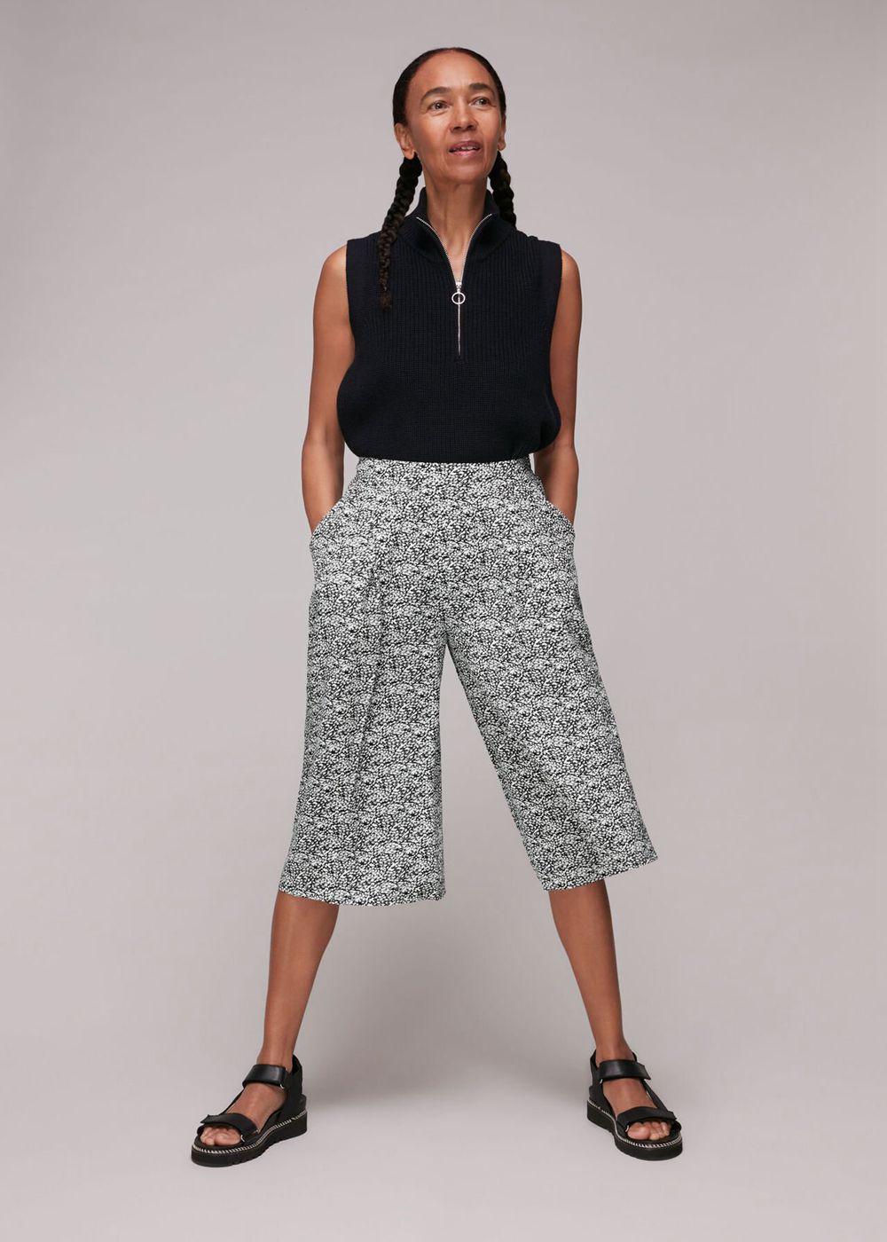 Whistles Mixed Animal Print Culotte Pants Black White | US-81926HYVQ