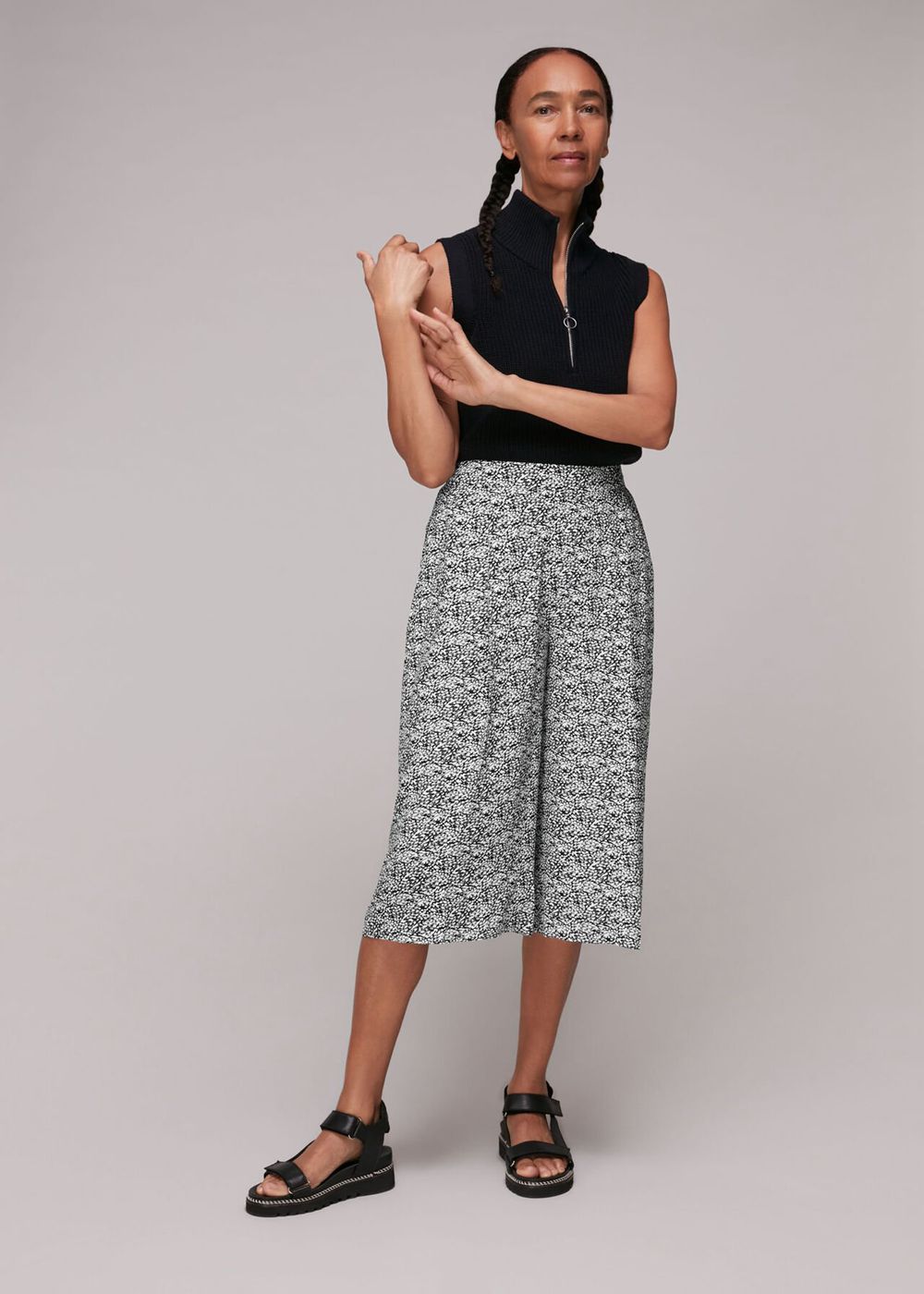 Whistles Mixed Animal Print Culotte Pants Black White | US-81926HYVQ