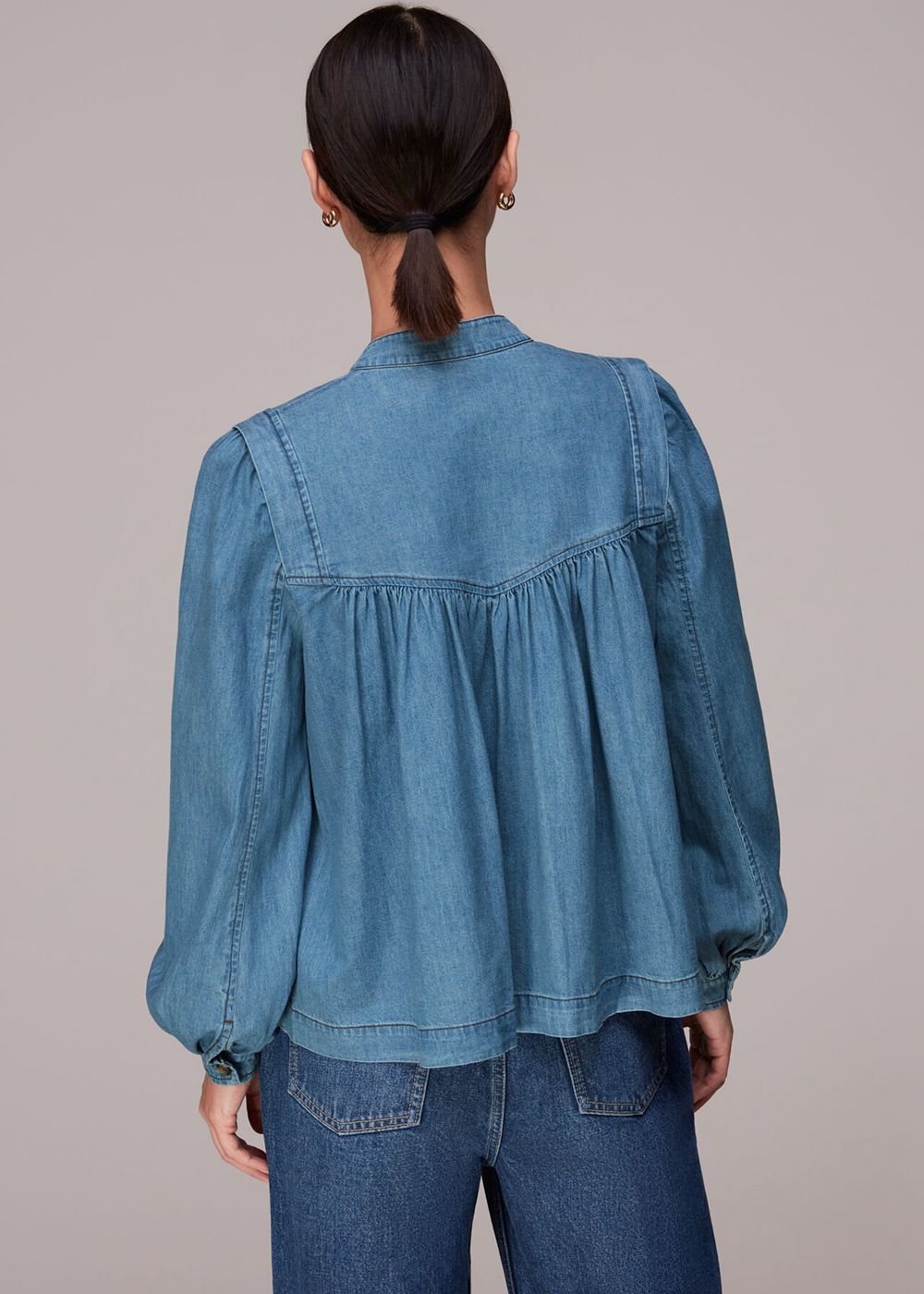 Whistles Mollie Chambray Denim Blouse Blue | US-91638HSIZ