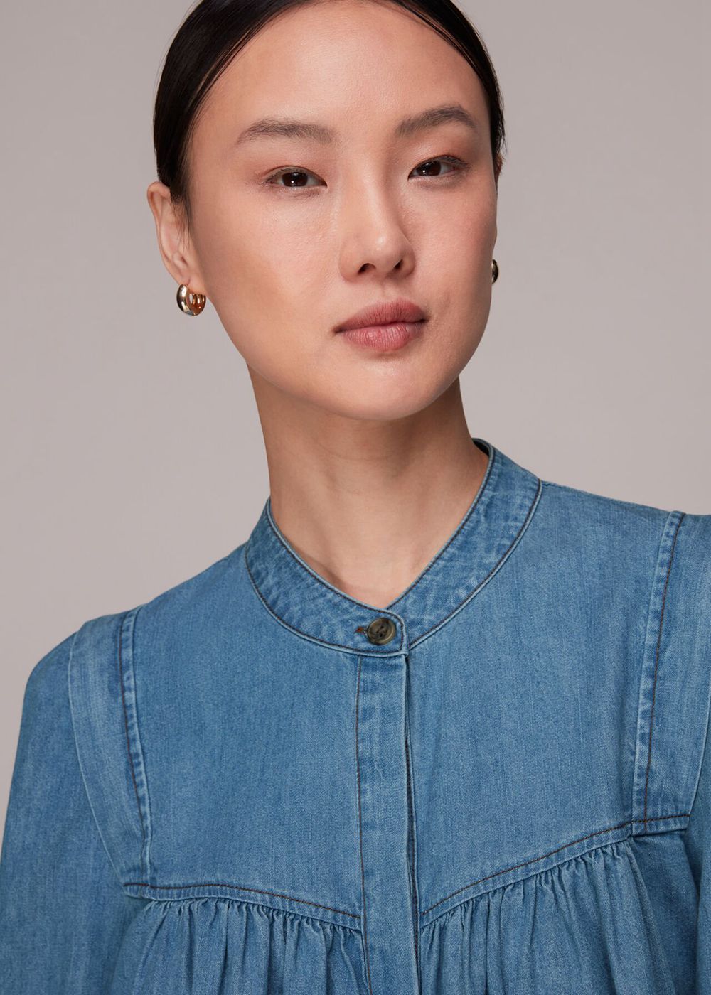 Whistles Mollie Chambray Denim Blouse Blue | US-91638HSIZ