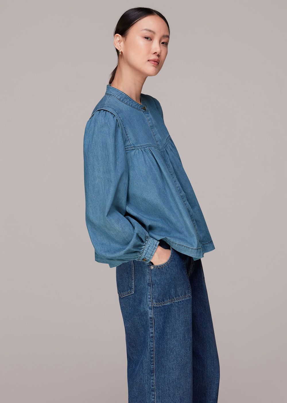 Whistles Mollie Chambray Denim Blouse Blue | US-91638HSIZ