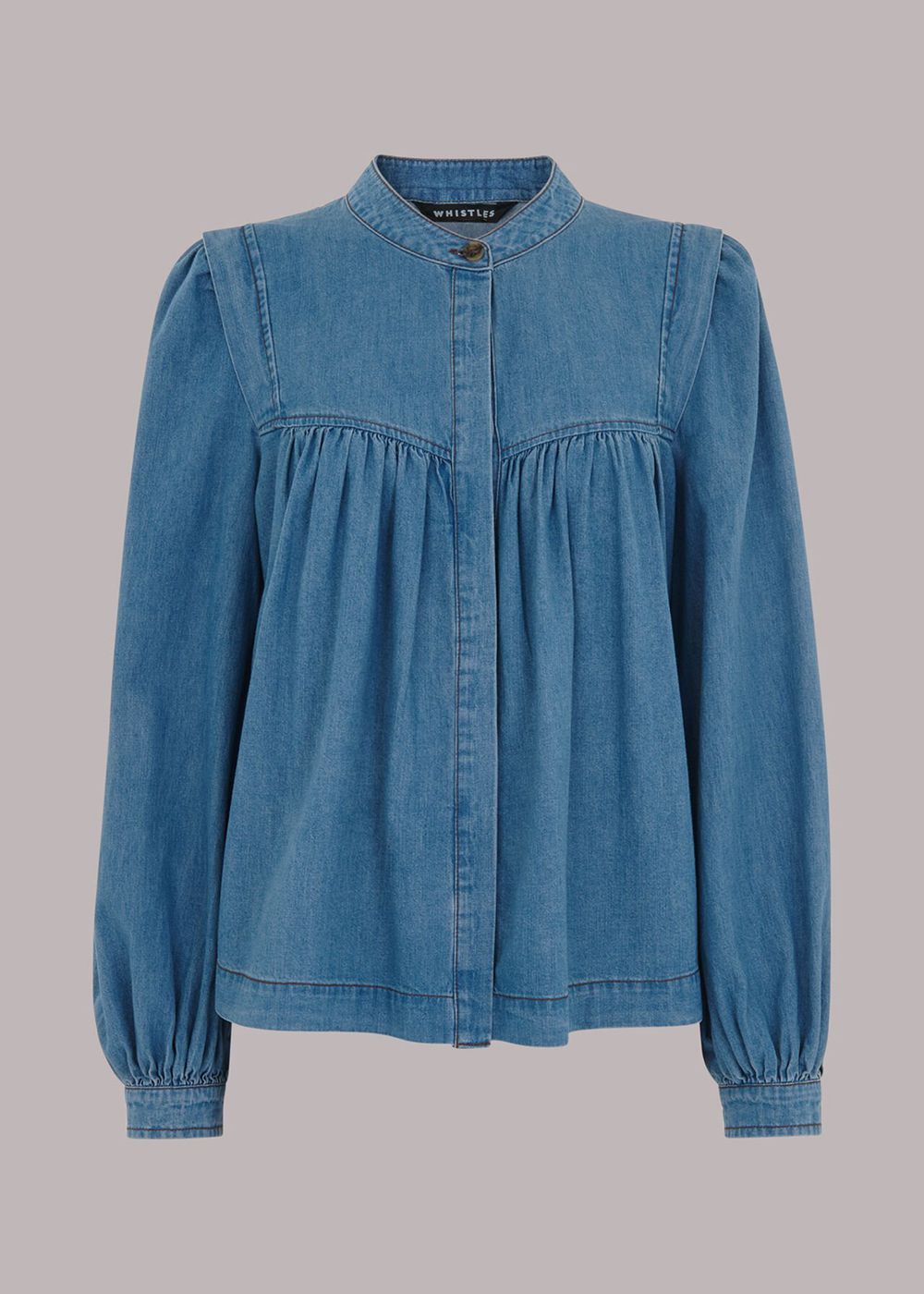 Whistles Mollie Chambray Denim Blouse Blue | US-91638HSIZ