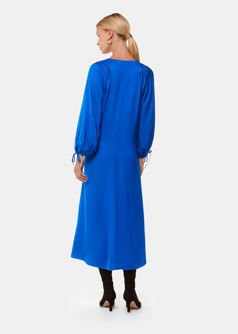 Whistles Molly Satin Ruched Dress Blue | US-49156WVEM