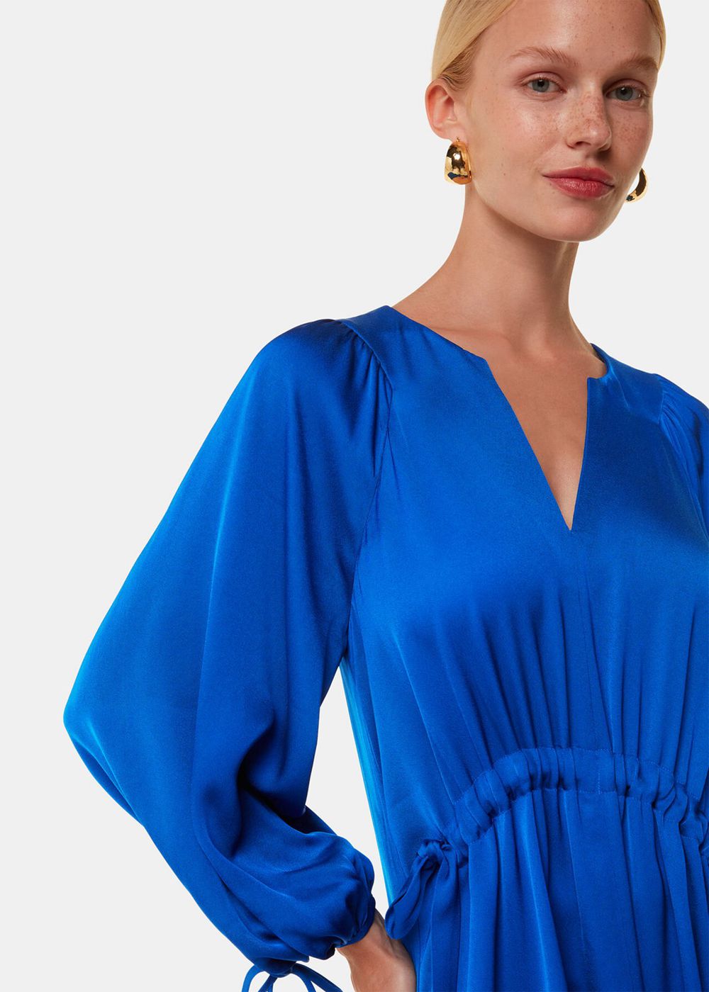 Whistles Molly Satin Ruched Dress Blue | US-49156WVEM