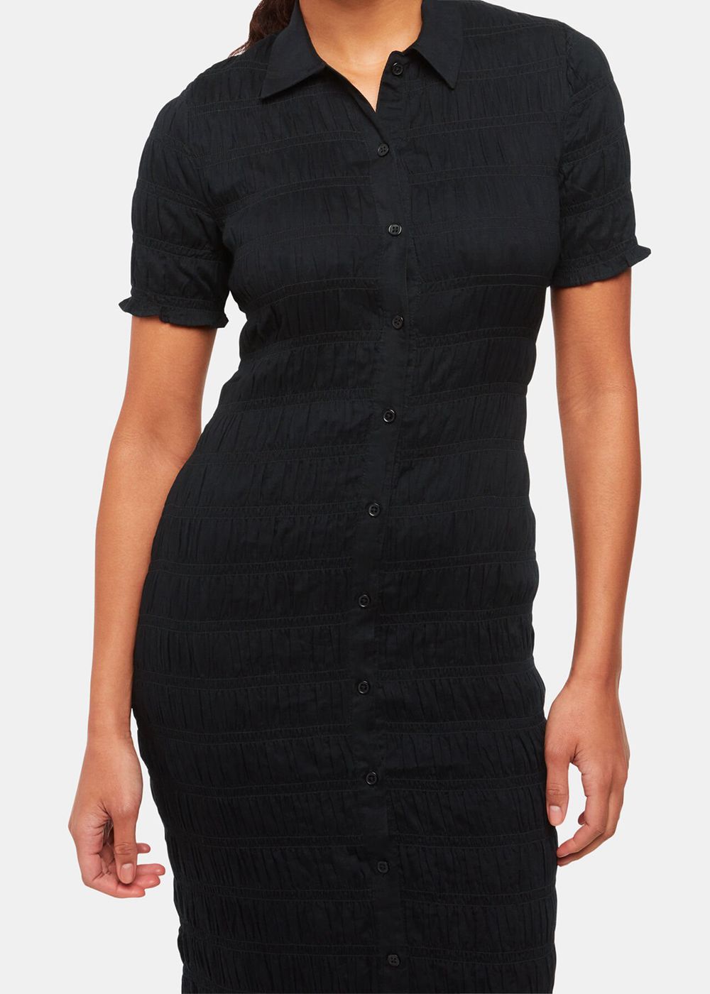 Whistles Monique Shirred Midi Dress Black | US-13628RGYX