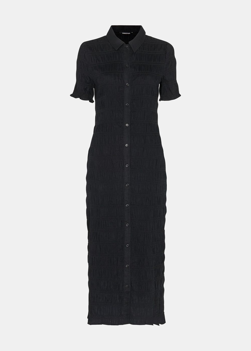 Whistles Monique Shirred Midi Dress Black | US-13628RGYX