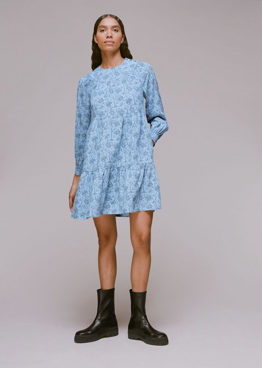 Whistles Monument Print Trapeze Dress Blue / Multicolor | US-72169UXKW