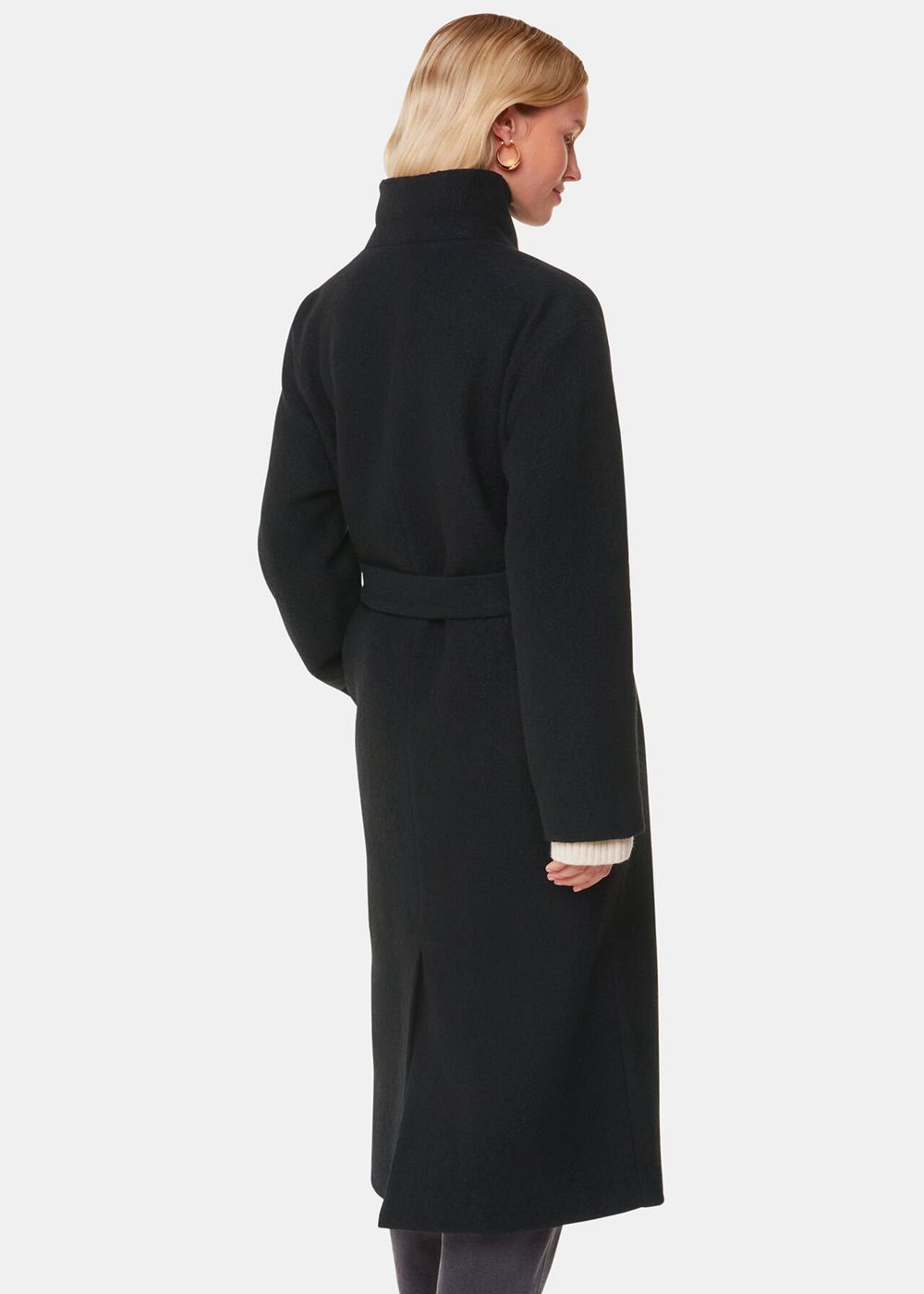 Whistles Morgan Funnel Neck Coat Black | US-47518LECM