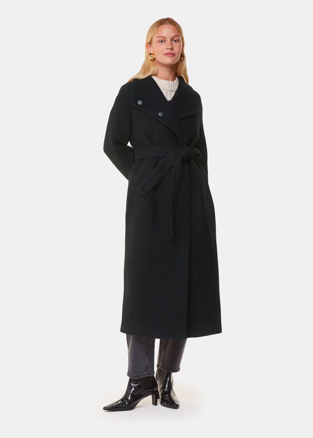 Whistles Morgan Funnel Neck Coat Black | US-47518LECM