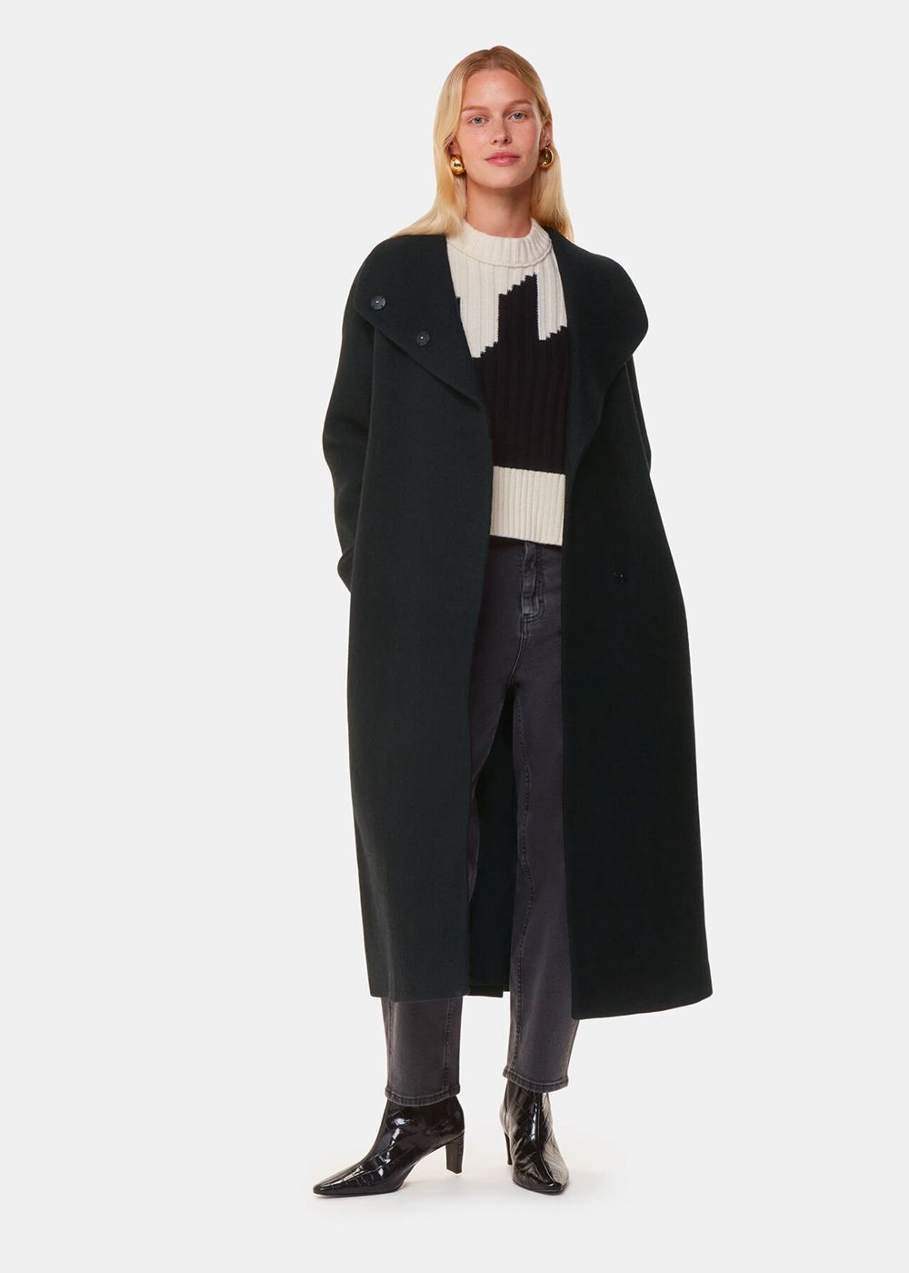 Whistles Morgan Funnel Neck Coat Black | US-47518LECM