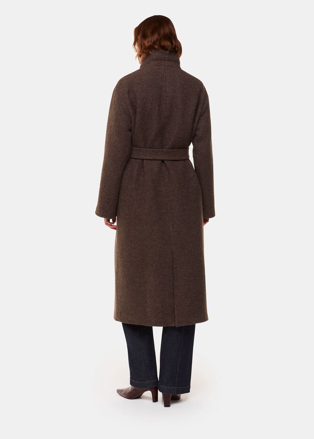 Whistles Morgan Funnel Neck Coat Grey Brown | US-52398SCFO