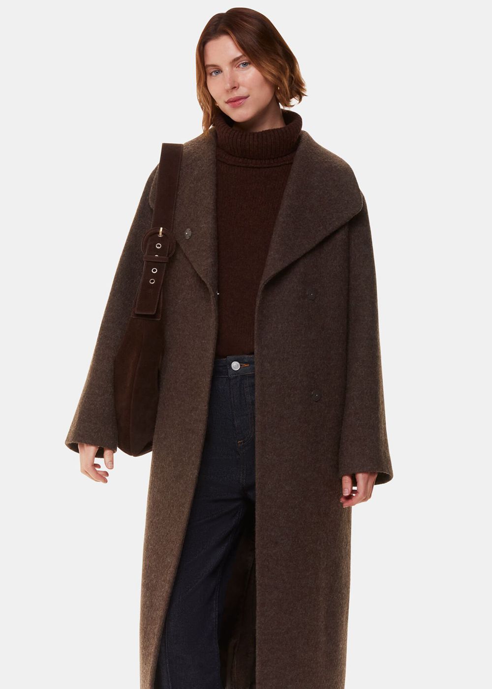 Whistles Morgan Funnel Neck Coat Grey Brown | US-52398SCFO