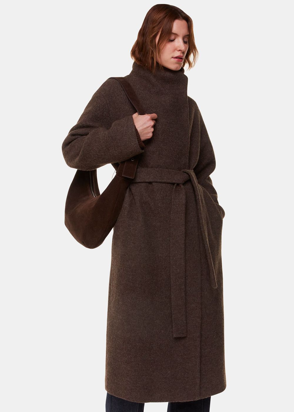 Whistles Morgan Funnel Neck Coat Grey Brown | US-52398SCFO