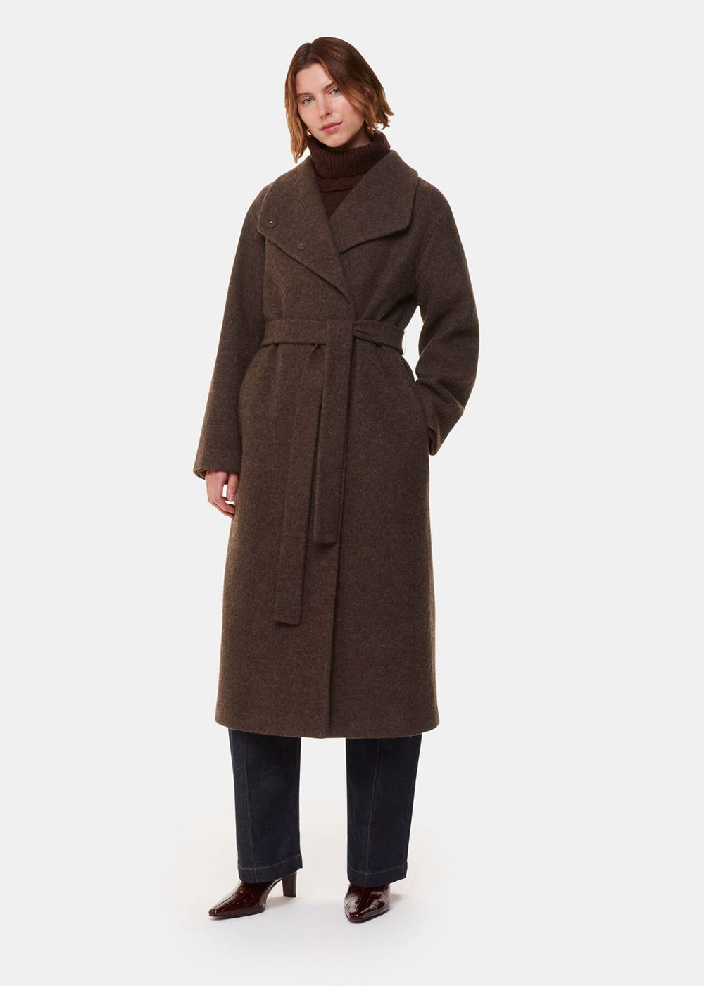 Whistles Morgan Funnel Neck Coat Grey Brown | US-52398SCFO