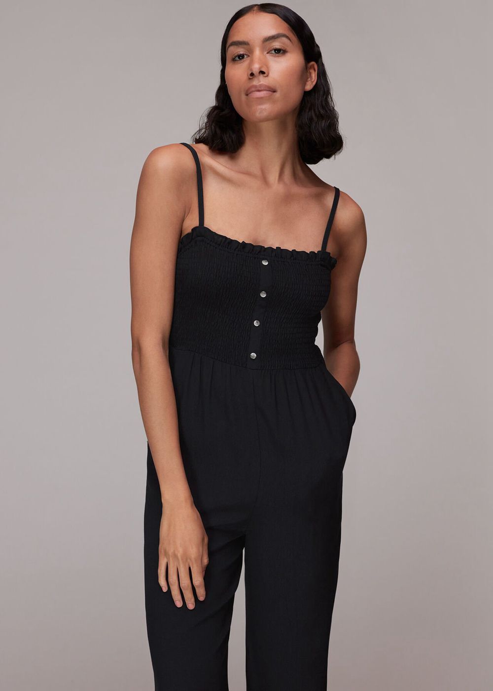 Whistles Nadia Shirred Jumpsuit Black | US-58943XNSV