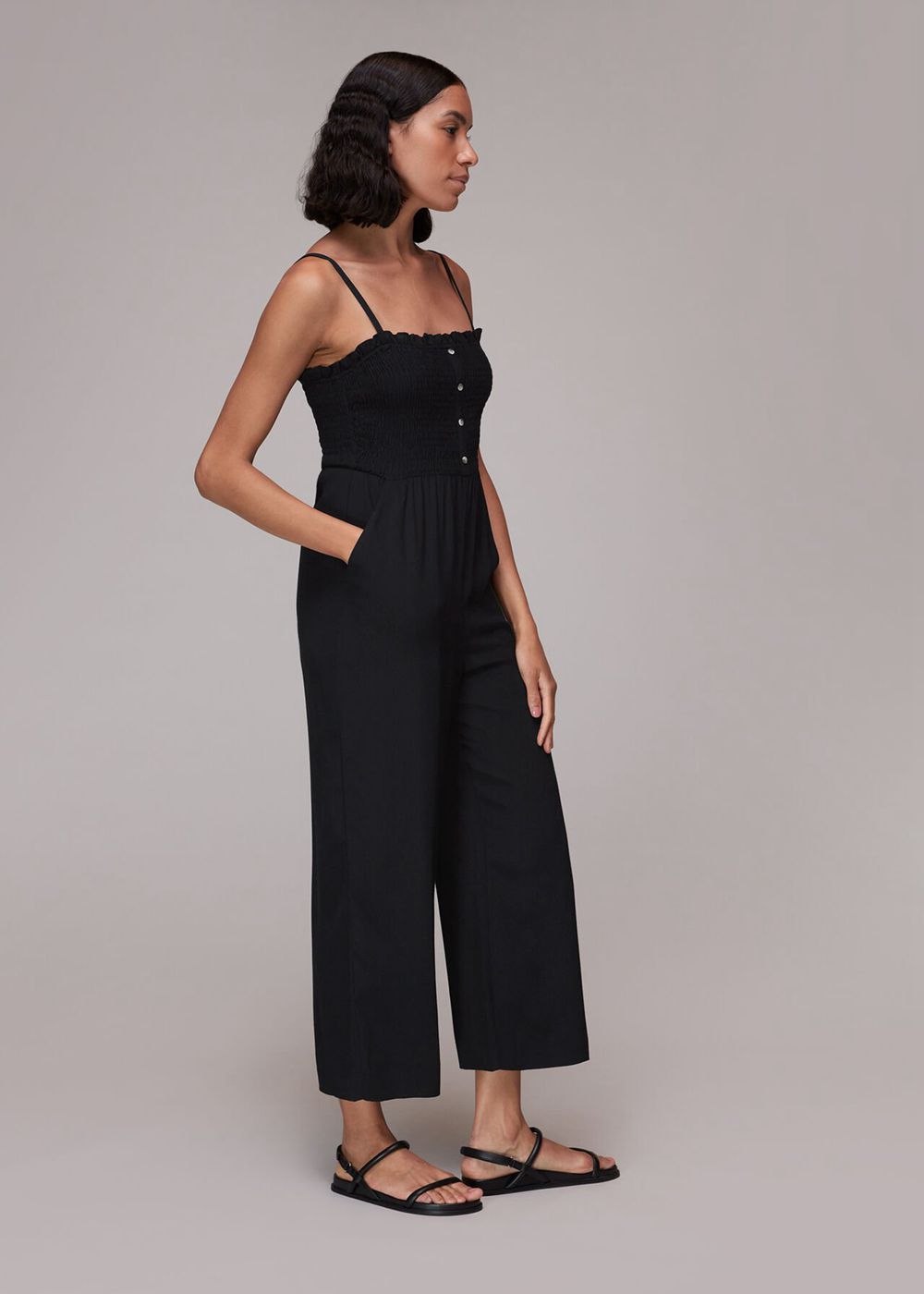 Whistles Nadia Shirred Jumpsuit Black | US-58943XNSV