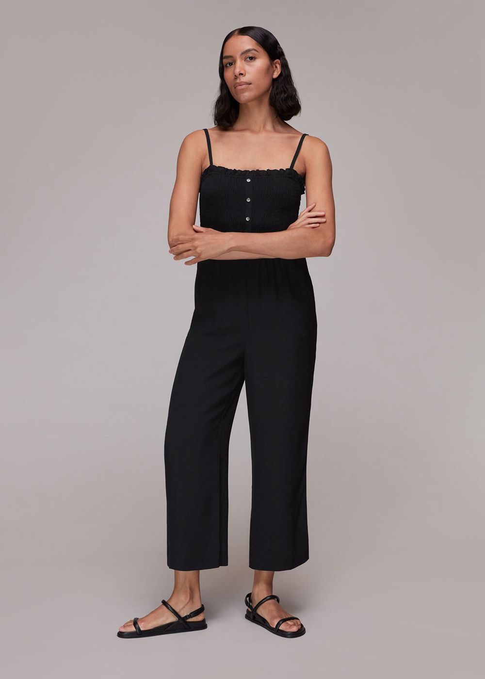 Whistles Nadia Shirred Jumpsuit Black | US-58943XNSV