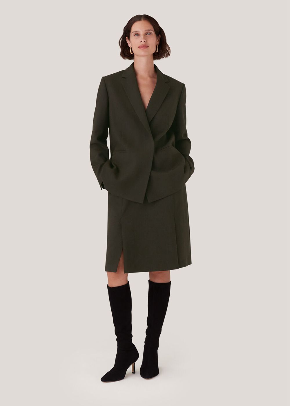 Whistles Natalie Wool Blend Blazer Dark Green | US-25804JMGY