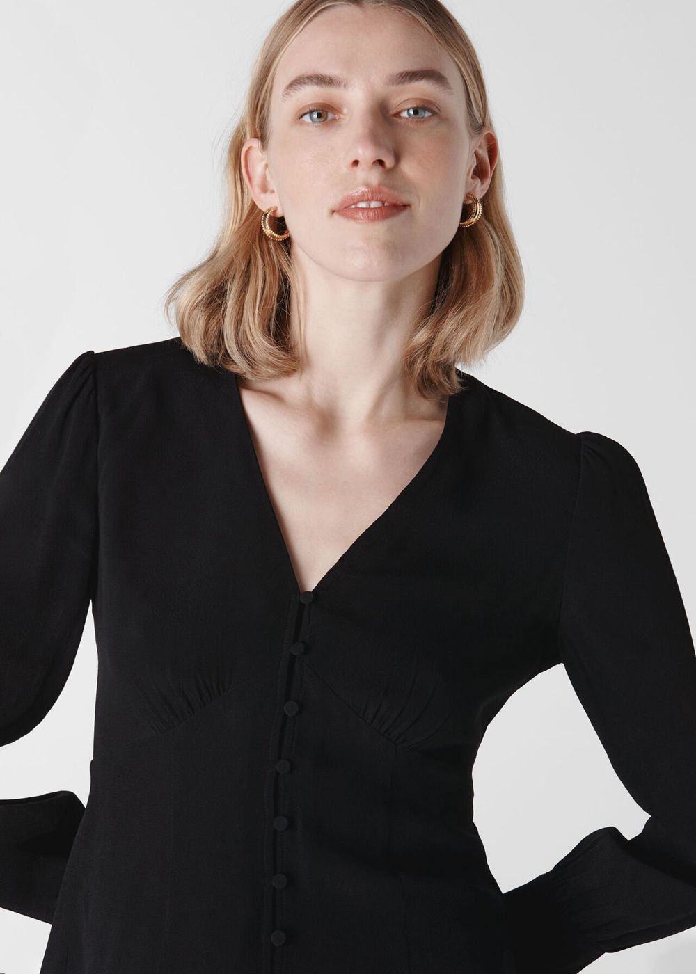 Whistles Neave Button Through Top Black | US-48365RFXT