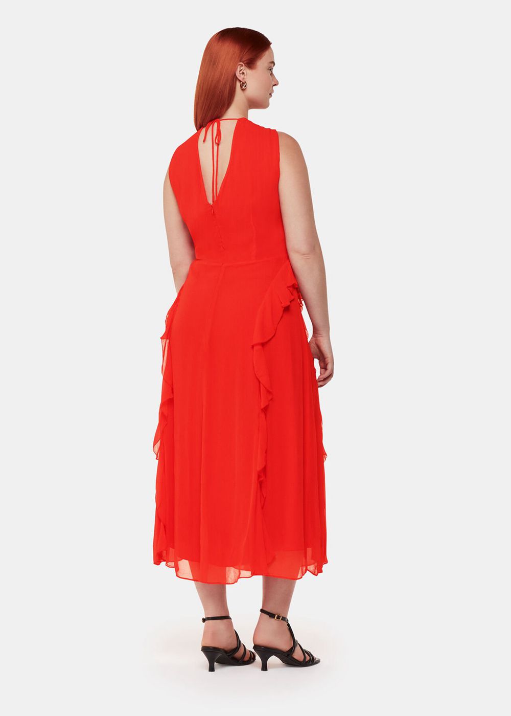 Whistles Nellie Frill Detail Midi Dress Red | US-64379AITG