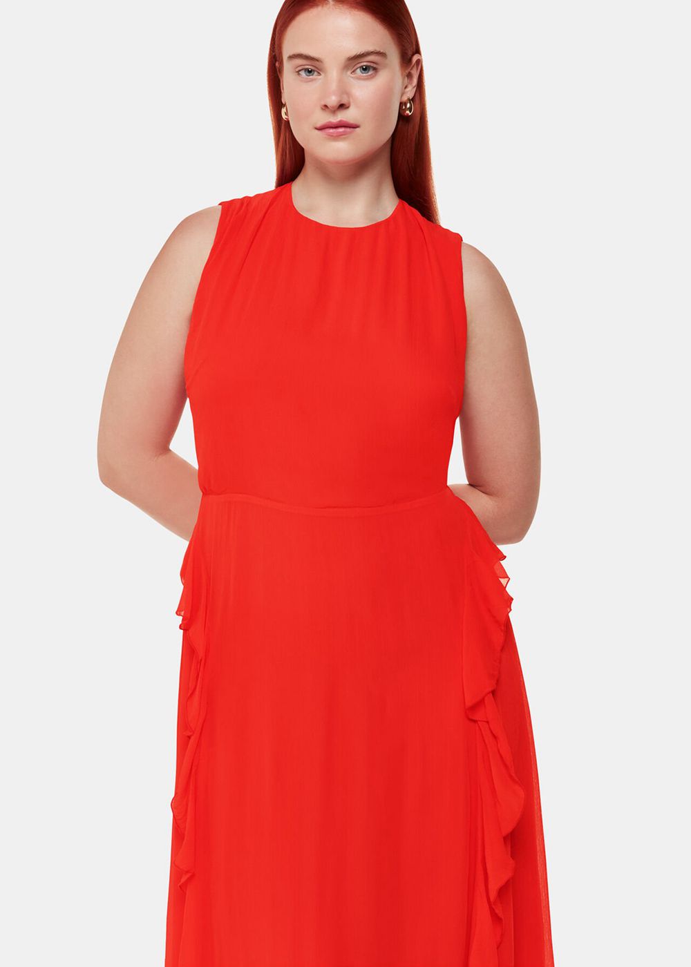 Whistles Nellie Frill Detail Midi Dress Red | US-64379AITG