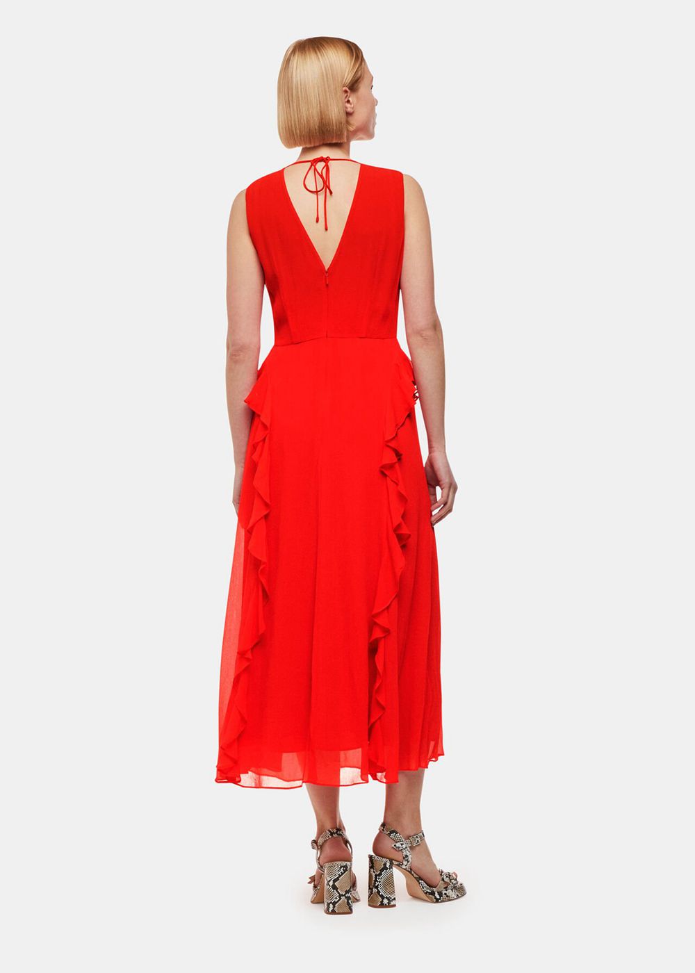 Whistles Nellie Frill Detail Midi Dress Red | US-64379AITG