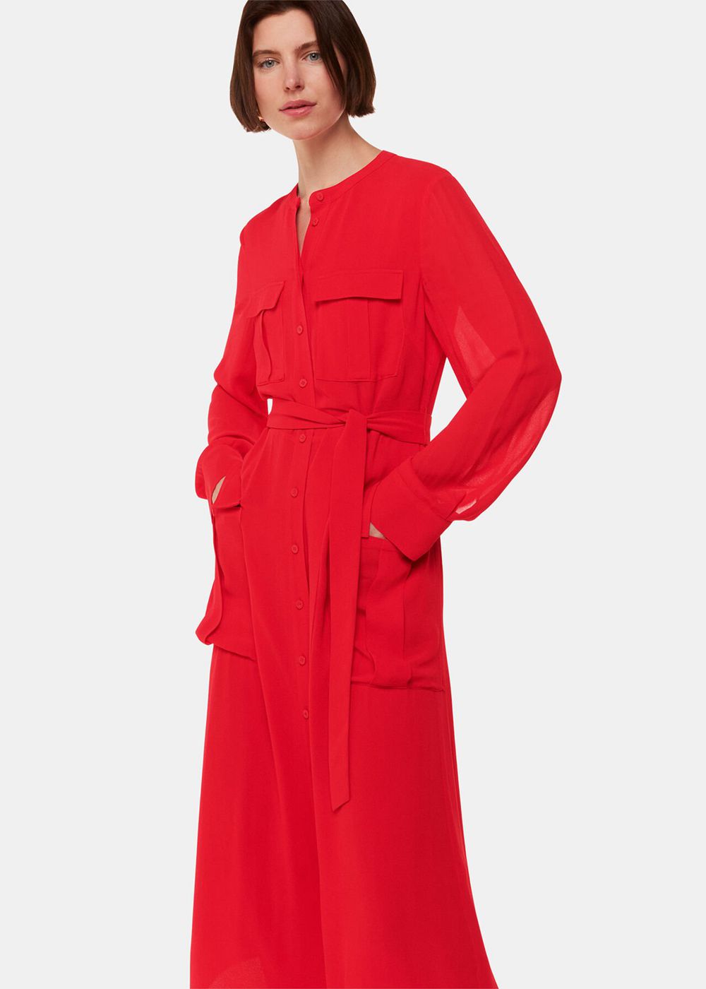 Whistles Nia Pocket Detail Shirt Dress Red | US-34256TPXH