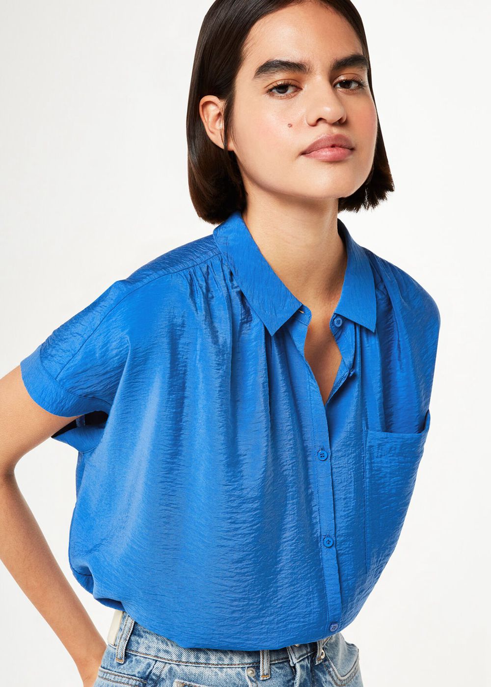 Whistles Nicola Button Shirts Blue | US-21093KRIH