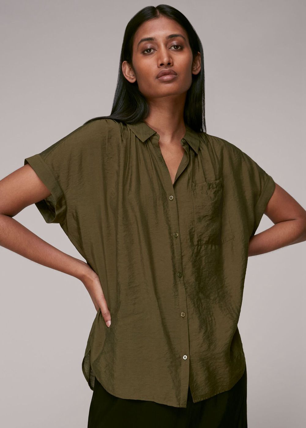 Whistles Nicola Button Through Shirts Khaki | US-56908IYRW