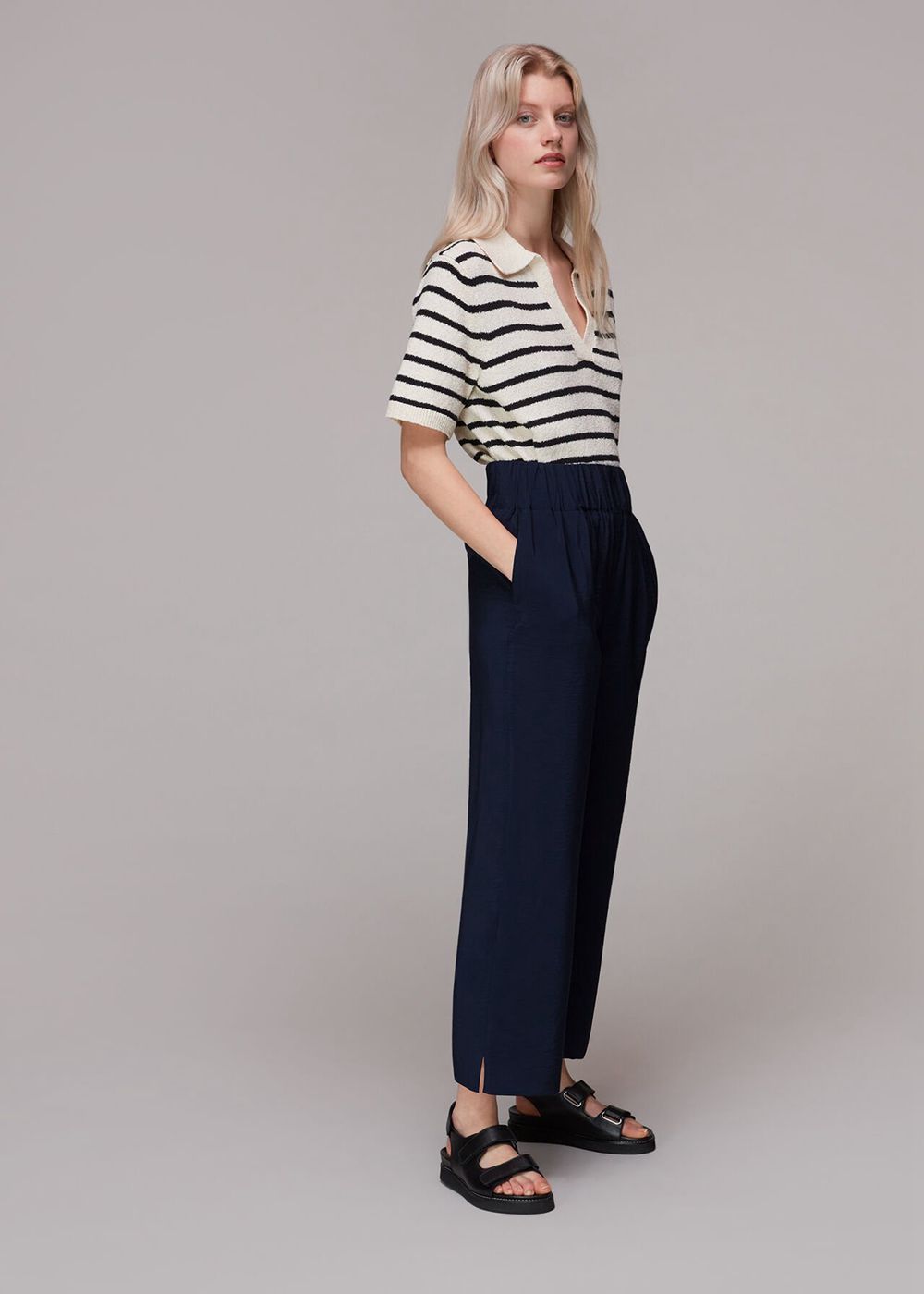 Whistles Nicola Cropped Pants Navy | US-19058CEZV