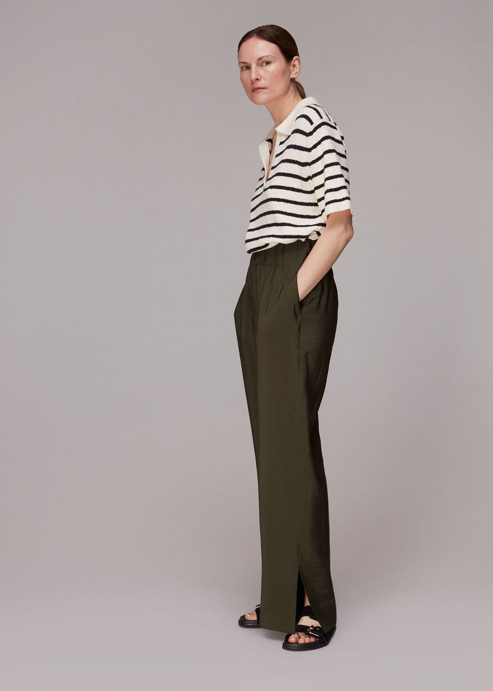 Whistles Nicola Full Length Pants Khaki | US-37986BSTA