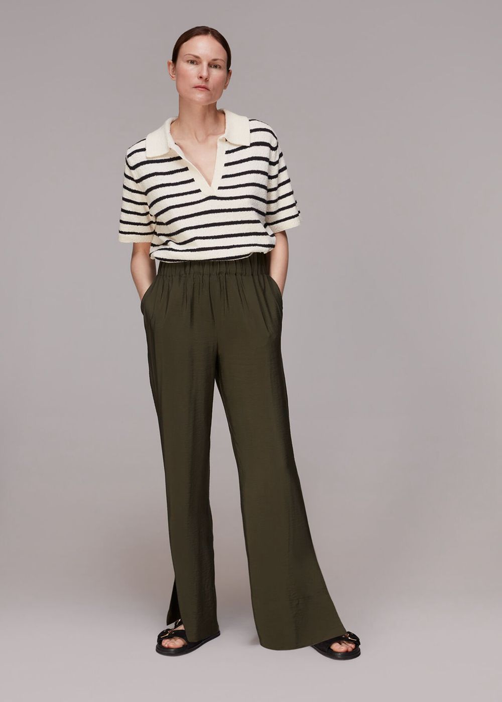 Whistles Nicola Full Length Pants Khaki | US-37986BSTA