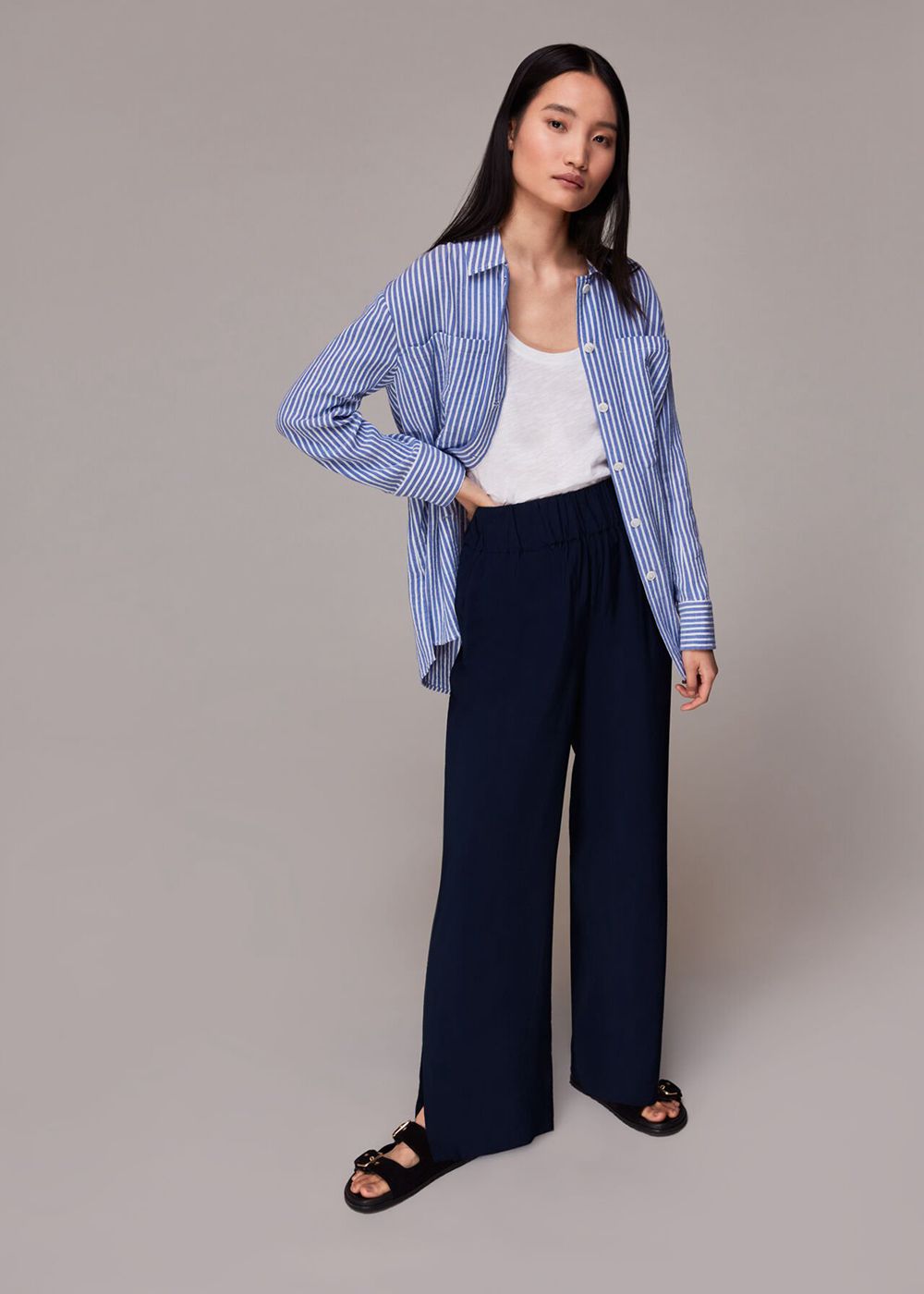 Whistles Nicola Full Length Pants Navy | US-57193RUWF