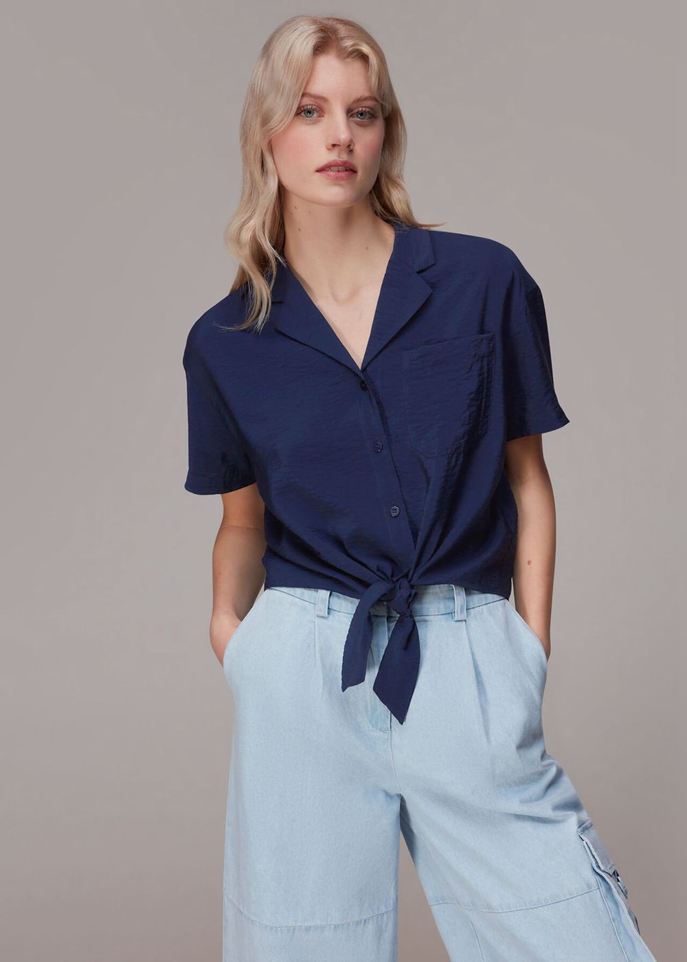 Whistles Nicola Tie Front Blouse Navy | US-45893UFOX