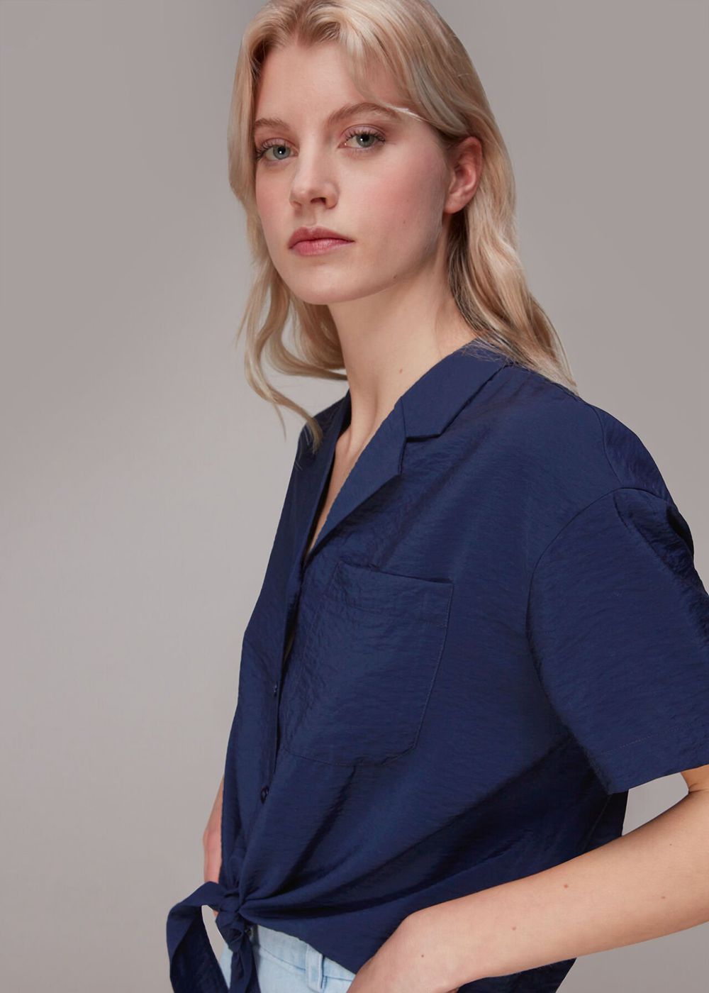 Whistles Nicola Tie Front Blouse Navy | US-45893UFOX