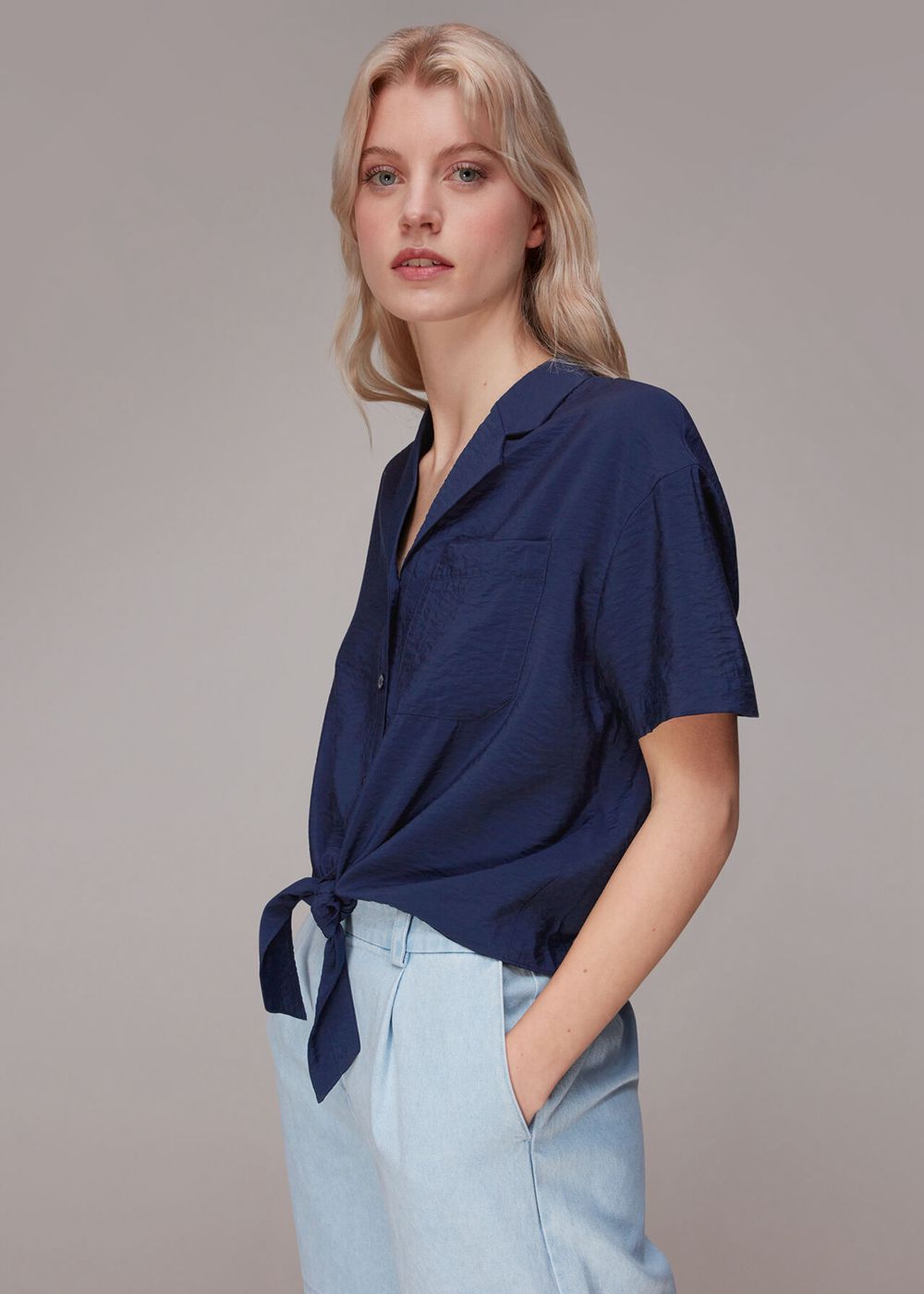 Whistles Nicola Tie Front Blouse Navy | US-45893UFOX