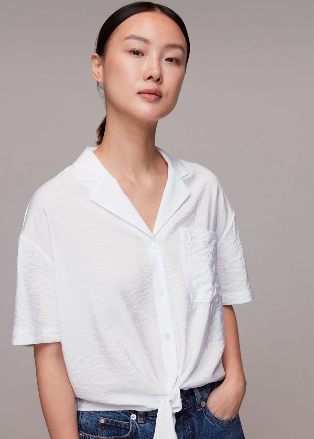 Whistles Nicola Tie Front Top White | US-50496VUSY