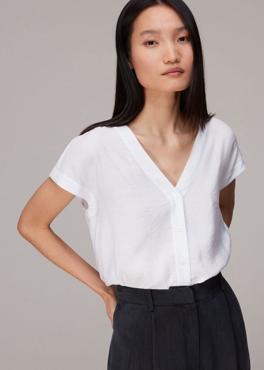 Whistles Nicola V Neck Blouse White | US-76598WNHE