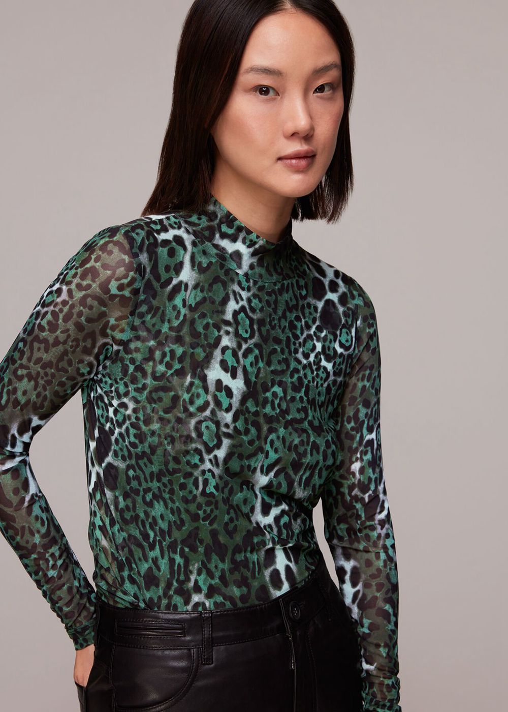 Whistles Night Cat Mesh Top Green / Multicolor | US-54217AJXO