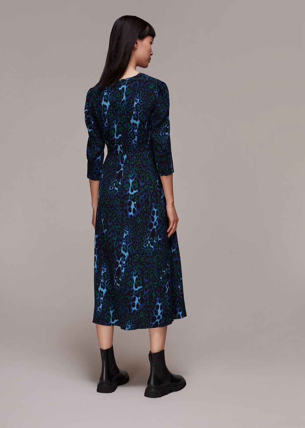 Whistles Night Cat Print Midi Dress Blue / Multicolor | US-57408QWXZ