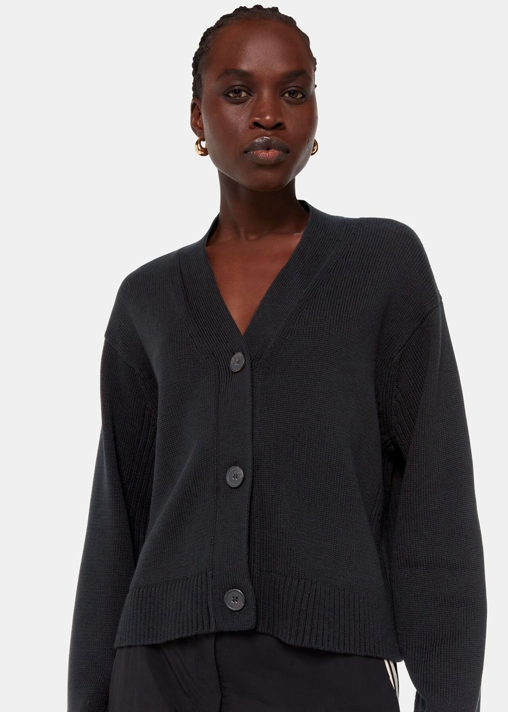 Whistles Nina Button Front Cardigan Black | US-91502XTAM