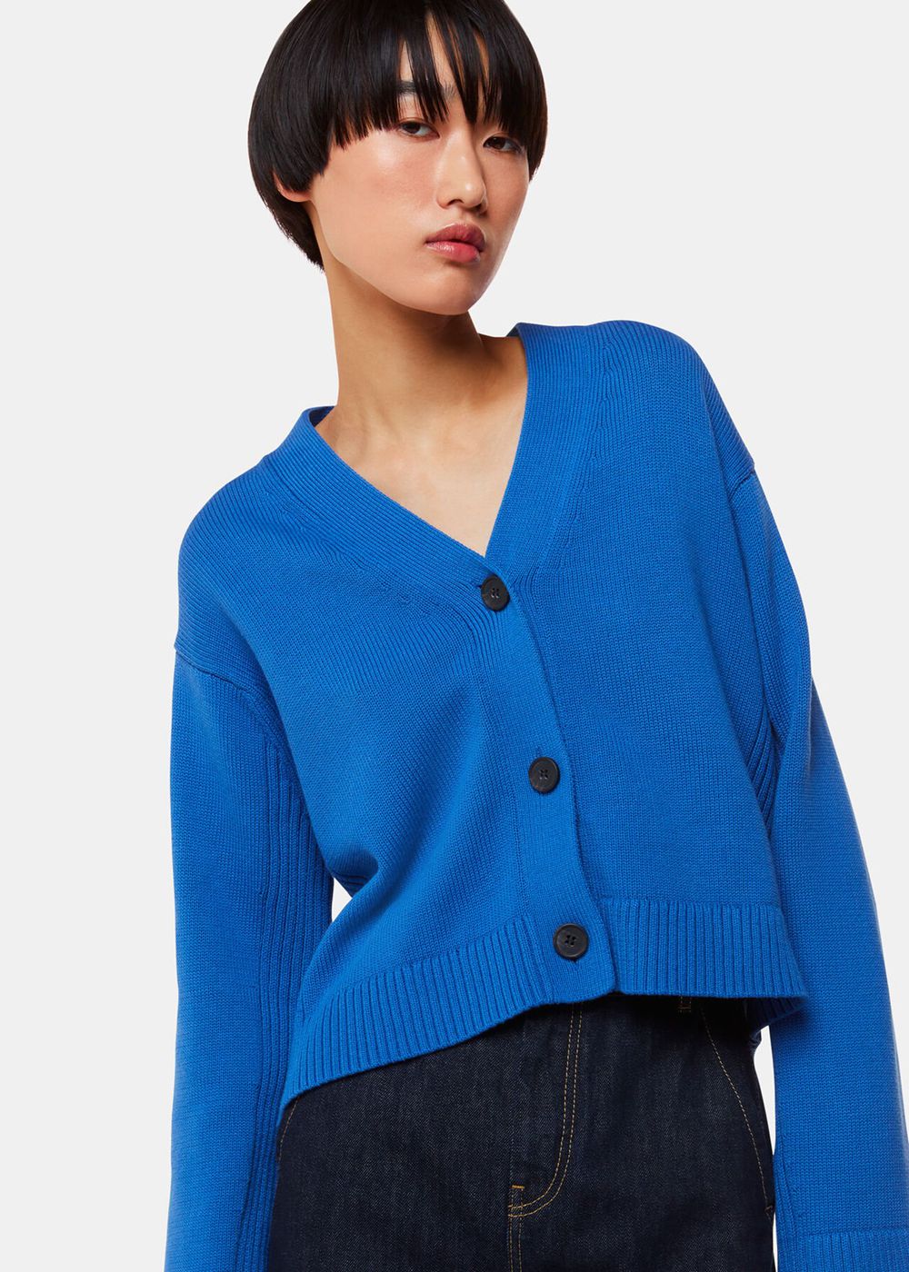 Whistles Nina Button Front Cardigan Deep Blue | US-75940TFLY