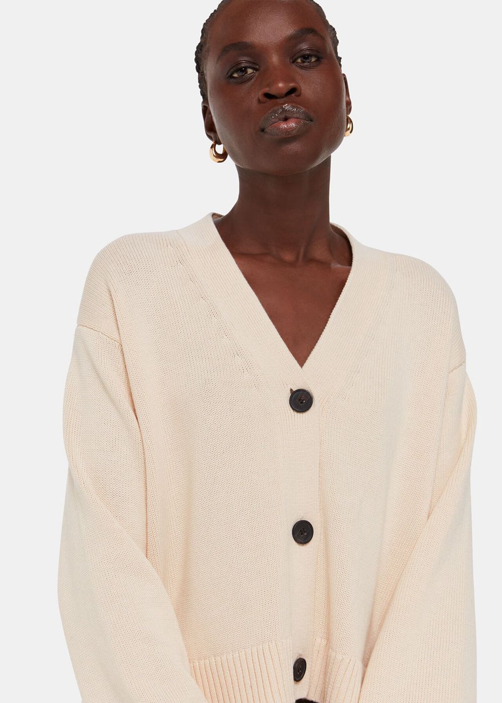 Whistles Nina Button Front Cardigan White | US-57603NIAC