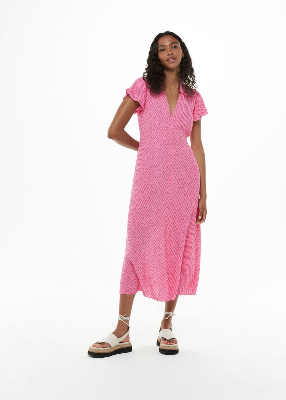 Whistles Nina Diagonal Fleck Midi Dress Pink / Multicolor | US-76415LNWZ