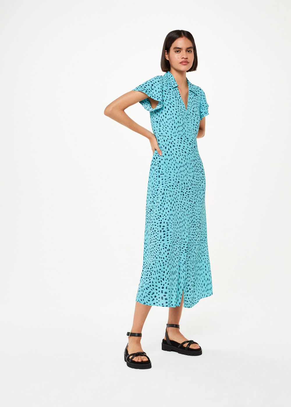 Whistles Nina Speckled Spot Midi Dress Blue / Multicolor | US-18547DBEX