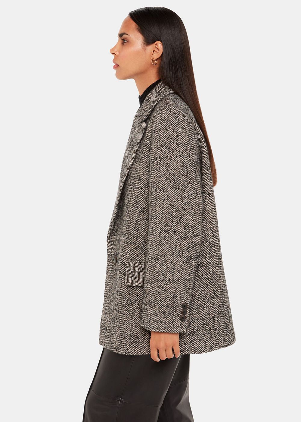 Whistles Noa Herringbone Short Coat Brown / Multicolor | US-80342CXHE