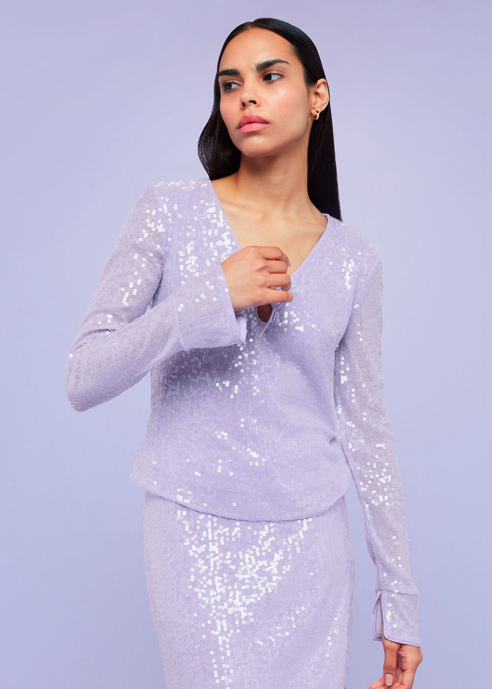 Whistles Nola Sequin Keyhole Top Purple | US-86093QYGK