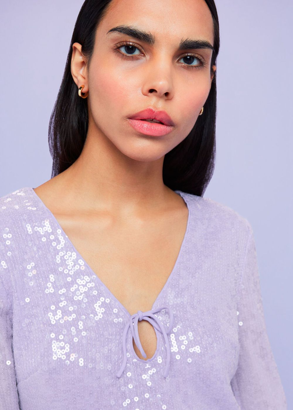 Whistles Nola Sequin Keyhole Top Purple | US-86093QYGK